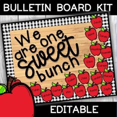 bulletin board kit with an apple and checkered table cloth on the front, and text that