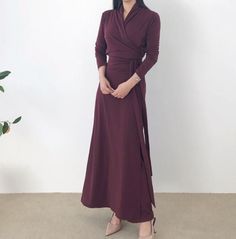 ▶ Colors ◀ Pink Dark red Brown Black ▶ Size ◀ One size(Free) ▶ Fabric ◀ Polyester / Span ▶Size Spec◀ Total Length : 129cm Chest : 46cm (Around 92cm as circular) Waist : 38cm (Adjustable - Around 92cm as circular) Shoulder : 38cm  Sleeve length : 50cm -------------------------------------------- ▶ SHIPPING Information ◀ Delivery usually takes 10~15 business days. (Korea Post EMS) Even it is express shipping, recently it is not easy to get air space flexibly. Please, kindly wait a bit and be patie Formal Long Sleeve Faux Wrap Dress, Elegant Long Fitted Wrap Dress, Formal Maxi Length Wrap Dress For Fall, Belted Wrap Dress For Party, Fall Evening Wrap Dress, Elegant Red Wrap Dress With Surplice Neckline, Faux Wrap Dress For Work, Elegant Fall Wrap Maxi Dress, Fall Evening Wrap Maxi Dress