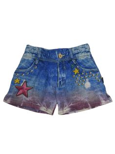 Denim Jean Shorts With Star Print, Blue Star Print Shorts, Blue Shorts With Star Print, Trendy Blue Bottoms With Star Patch, Trendy Blue Star Print Shorts, Trendy Blue Shorts With Star Print, Trendy Cotton Jean Shorts With Star Print, Blue Star Print Jeans For Summer, Blue Star Print Short Bottoms