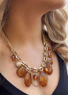 18K Gold Plated Bronze Amber Drop Necklace Drop Necklace, Pearl Ring, Anklets, Amber, 18k Gold, Gold Plate, Gems, Plating, Necklaces