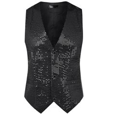 The simple yet eye-catching V-neck design of this vest creates a fashionable look. A must-have party item, a sequin vest will make you stand out and be the center of attention. A shiny vest is the first choice for those who want to be confident and stylish. This sequin tank top is suitable for dinner parties, parties, clubs, shows, banquets, weddings, graduations, proms, and festivals. Luxury Black Party Vest, Fitted V-neck Tank Top For Party Season, Fitted Vest For Costume Party In Winter, Fitted Winter Vest For Costume Party, Fitted Vest For Winter Costume Party, Sleeveless Winter Party Top, Sleeveless Party Tops For Winter, Fitted Vest For Halloween Party, Winter Party Fitted Vest