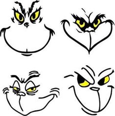 four different faces with yellow eyes and one has an angry look on it's face