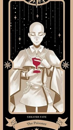 a tarot card with an image of a woman holding a red object in her hands