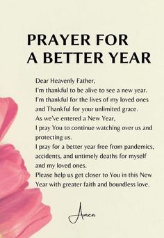 a pink flower with the words prayer for a better year