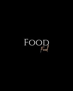 the word food is written in gold on a black background