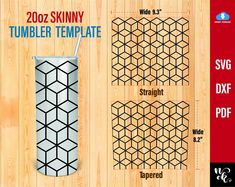 an image of a tumbler template with the measurements for each item and how to use it