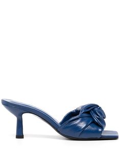 deep blue leather grained texture glossy finish branded leather insole knot detailing slip-on style Loafer Mules, Iconic Bags, Leather Mules, Flat Boots, Madden Girl, Ballet Flat Shoes, Pump Sandals, Mule Clogs, Mules Shoes