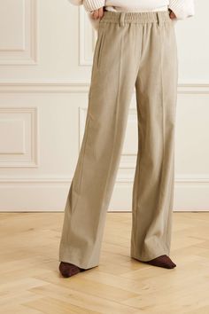 BRUNELLO CUCINELLI Cotton-blend corduroy wide-leg pants Elegant Corduroy Bottoms For Fall, Elegant Fall Corduroy Bottoms, Elegant Corduroy Bottoms For Work, Corduroy Straight Pants For Work, Classic Wide Leg Corduroy Pants, Classic Wide Leg Corduroy Bottoms, Corduroy Work Pants With Welt Pockets, Corduroy Bottoms With Welt Pockets For Work, Classic Corduroy Pants For Work