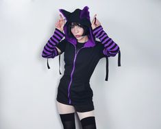 Cat Ears Hoodie PURPLE Male/female Cut - Etsy Fitted Hoodie For Halloween In Alternative Fashion Style, Fitted Winter Hoodie For Alternative Fashion, Emo Hoodie For Winter Cosplay, Emo Winter Cosplay Hoodie, Emo Style Winter Hoodie For Cosplay, Fitted Casual Hoodie For Cosplay, Casual Fitted Hoodie For Cosplay, Cat Hoodie With Ears, Manga Dress