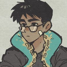 a drawing of a man with glasses and a scarf around his neck