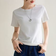 Ice Solid Color Slim White Basic Tee - graphictee.co Simple White Plain T-shirt, White Relaxed Fit Basic T-shirt, White Basic Cotton T-shirt, Essential White Cotton T-shirt, Cheap Soft-washed White T-shirt, Style Basic, Basic Tees, Black White Pink, Basic Tee