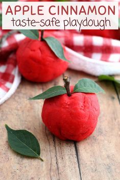 an apple cinnamon taste safe playdough on a wooden table