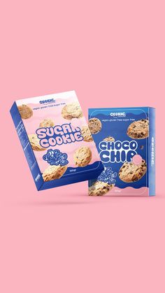 two boxes of cookies on a pink background