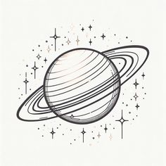 a drawing of saturn with stars around it