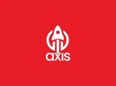 the logo for axis is shown in white on a red background with a rocket ship