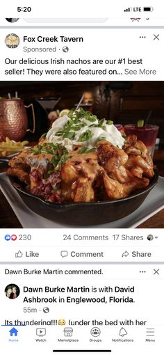 the facebook page for fox creek tavern, which has been updated to include an image of chicken