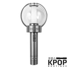 a metal pole with a glass ball on it's top and the words kpop boutique