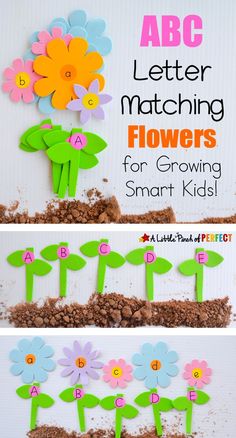 flowers made out of construction paper with the words abc letter matching for growing smart kids