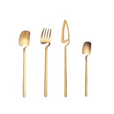 four forks and two spoons on a white background