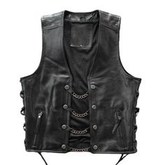 100% Genuine Men's Real Leather Bikers Vest With Chains | Bikers Leather Vest Punk Vest, Rock Style Clothing, Black Leather Vest, Outfits Edgy, Black Pants Men, Womens Fashion Edgy