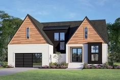 this is an artist's rendering of a two - story house with garages