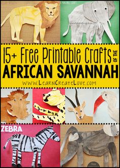 an image of african animals made out of paper with the words free printable crafts on it