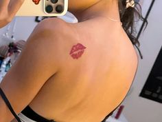 Lip Print Tattoos For Women, Red Lipstick Tattoo, Red Lips Tattoo Kiss, Lip Kiss Tattoo, Lipstick Kiss Tattoo, Kiss Print Tattoo, Tattoo Of Lips, Red Ink Tattoos On Dark Skin, Pleasure Over Matter Tattoo