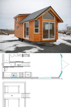 the tiny house is on wheels and has an open floor plan to fit into it