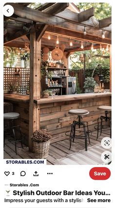 an outdoor bar with lots of seating and lights on the roof is featured in instagram