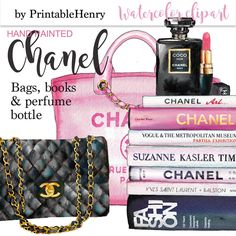 Books, Bags & Perfume - PrintableHenry Coco Chanel Perfume, Chanel Printable, Book Perfume, Chanel Perfume Bottle, Chanel Book, Chanel Poster, Chanel Wall Art, Chanel Lipstick, Megan Hess