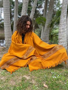 UPEKKHA Shawl Turmeric Orange Handwoven Cashmere and Acrylic Wool Meditation Prayer Scarf Wrap Blanket Tibetan Zen Embroidery Boho AJJAYA Yellow Bohemian Dupatta For Traditional Ceremonies, Bohemian Yellow Dupatta For Traditional Ceremonies, Prayer Scarf, Mens Kimono Jacket, Mens Poncho, Meditation Shawl, Pocket Shawl, Crochet Pocket, Pocket Scarf