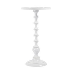 a white table with a glass top on a white background in the shape of a candle holder