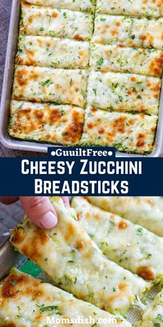 cheesy zucchini bread sticks in a pan