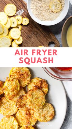 squash being dipped in panko and then air fried squash already cooked Fried Summer Squash, Gouda Recipes, Southern Potluck, Air Fryer Squash, Fried Squash Recipes, Fried Yellow Squash, Southern Sides, Thanksgiving Ham, Fried Squash