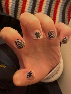 Male Nails Black, Male Black Nails, Easy Cat Nail Art, Short Nails Masc, Cat Nails Short, Alt Nails Short, Masc Nail Art, Short Cat Nails, Emo Short Nails