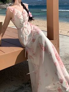 Aiertu New Summer Women Elegant Floral Casual Dress Sleeveless A-Line Beach Holiday Clothes with Belted Female Vestidos Long Robe Aiertu Floral Casual Dress, Beach Holiday Outfits, Holiday Clothes, Floral Dress Casual, Pink Prom Dress, Swimsuits Hot, Flowy Maxi Dress, Vintage Material, Elegant Floral