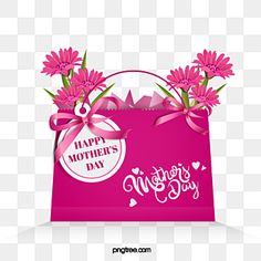 pink shopping bag with flowers on it and happy mother's day text