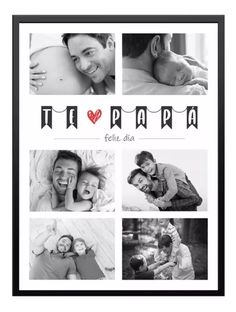 a family photo collage with the word mama in black and white, surrounded by four photos