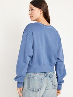 crew neck drop-shoulder sleeves rib-knit trim pullover style Sweatshirt For Women, Cropped Sweatshirt, Crop Sweatshirt, Knit Cuff, Petite Size, Shoulder Sleeve, Oversized Fits, Drop Shoulder, Pullover Styling