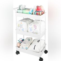 a white cart with baby items on it