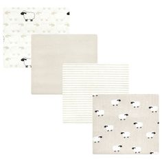 three sheets with sheep on them are lined up in rows, one is white and the other is black