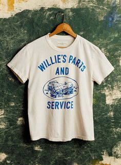 imogene + willie · the "parts and service" tee Parks Project Tees, Retro Tee Design, Vintage Shirt Designs Graphic Tees, Men’s Graphic Tees, Cool Tshirt Designs Graphic Tees, Vintage Tee Outfit, Vintage Graphic Art, Imogene And Willie, Vintage Ringer Tee