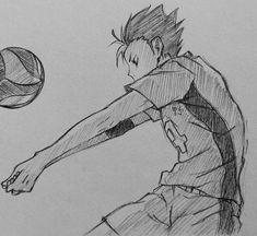 a drawing of a boy playing with a ball