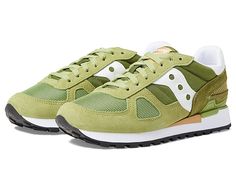 Saucony Originals Shadow Original - Classic Shoes : Green/Green : What happens when you cross a Jazz Original with a Shadow 5000? What results is the retro-inspired profile and lasting comfort of the Saucony Originals Shadow Original sneakers. Casual shoes with combination mesh and nylon uppers and suede overlays for long-lasting durability. Padded collar and tongue delivers a comfy fit. Comfortable fabric lining and a cushioned EVA sockliner for all-day comfort. Traditional lace up front provid Green Mesh Sneakers With Rubber Sole, Green Nylon Sneakers With Rubber Waffle Outsoles, Green Mesh Sneakers With Round Toe, Green High-top Mesh Running Shoes, Retro Green Sneakers With Cushioned Footbed, Green Casual Mesh Sneakers, Casual Green Mesh Sneakers, Green Nylon Sneakers With Translucent Outsole, Green Nylon Sneakers With Rubber Sole