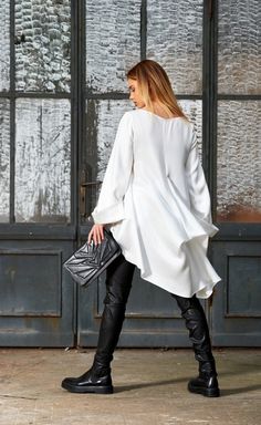 Women Tunic, White Tunic Top, Plus Size Tunic, Boho Tunic, Bohemian Clothing, Asymmetric Loose Tunic Women Tunic, Steampunk Dress, White Tunic Tops, Plus Size Tunic, Funky Dresses, Loose Tunic, Bohemian Clothing, Oversized Tunic, White Tunic