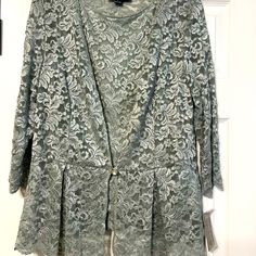 Beautiful Jacket With Shell! Tags Say It Is Ice Sage Silver Formal Tops For Spring, Formal Silver Spring Tops, Rose Gold Print, Evening Blouses, Metallic Blouses, Velvet Tank Top, Shell Color, Sequin Blouse, Evening Tops