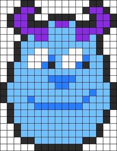 an image of a blue and purple cat pixellated to look like it's smiling