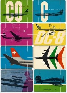 four different types of airplanes are shown in this image, with the letters c and c below them