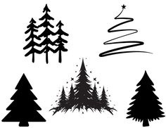 the silhouettes of christmas trees are shown in black and white