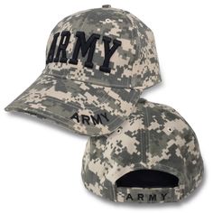 Whether you're trying to blend in or stand out this is the perfect hat. 100% cotton capCrown raised embroideryEmbroidered visor and adjustable velcro strapArmy Combat Uniform Digital Camo Print